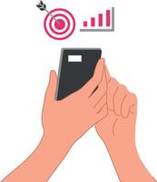Digital business strategy with graph and target icons. Goal tracking and success planning vector