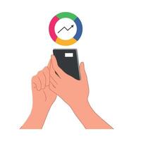 Data visualization on smartphone. Circular chart and arrow icons for analytics vector