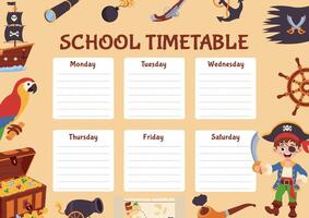 Pirate school timetable, lesson schedule. Timetable with pirate elements. vector