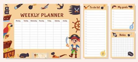 Pirate set of weekly planner, to do list, goals and notes. Set with pirate elements. vector