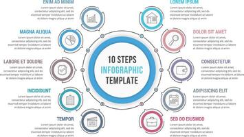 Circle infographic template with 10 steps or options, workflow or process diagram vector
