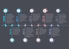 Horizontal timeline infographics template, workflow or process diagram vector