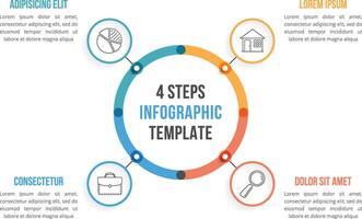 Circle infographic template with four elements, steps or options, workflow or process diagram vector