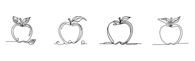 Silhouettes Set of Elegant One Line Apple Drawings, Apple Line Art Illustration Set on White Background vector