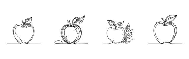 Set of One Line Apple Drawings, Apple Line Art Illustration Set on White Background vector