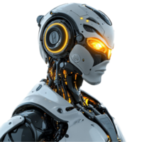 A robot with glowing eyes and a glowing head png
