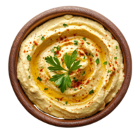 fresh hummus in a bowl with parsley on Transparent background png
