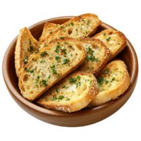 Bread Slices in a Bowl with Cheese and Herbs on Transparent Background png