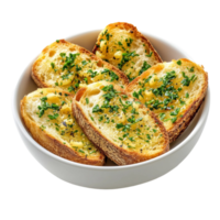 Bread with Cheese and Herbs in a Bowl on Transparent Background with cheese and herbs in a bowl on a white background png