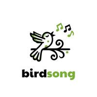 Singing Bird On Tree Branch with Music Notes for Song Vocal or Nature Bird Voice logo design vector