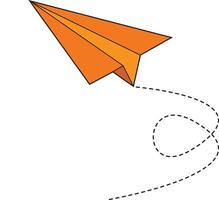 Minimalist Orange Paper Airplane Illustration with Dotted Flight Path vector