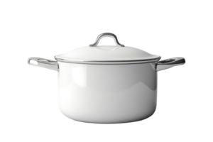 Elegant white cooking pot with lid placed on a neutral background for kitchen use and culinary activities png