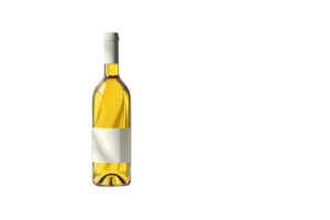 Elegant white wine bottle with blank label placed on a minimalist background, perfect for wine enthusiasts or event planners png