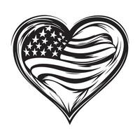 Black and white USA Flag In The Form Of A Heart Stock Illustration Image isolated on white background, vector