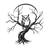 Owl sitting on a branch of tree image. Black and white Owl sitting on a branch of tree image. vector