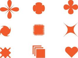 Set of Nine Abstract Orange Shapes on White Background vector