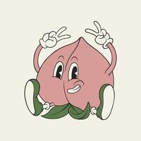 funny peach fruit retro cartoon mascot vector