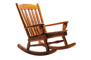 Rustic wooden rocking chair placed in an inviting corner with warm daylight streaming in png
