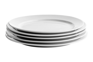 Stack of white plates neatly arranged on a table ready for dining or serving food at a gathering png