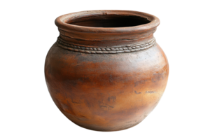 Traditional clay pot handcrafted with intricate designs, showcasing artisan skills from a rural location png