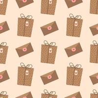 Valentine's day seamless pattern. Gift box and envelope on a light background. illustration for packaging, wrapping paper, greeting card, background, fabric vector