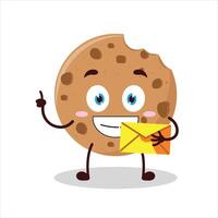 Cute happy expression of cookies bring envelope letter cartoon character vector