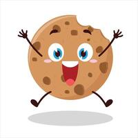 Cute celebration jump expression of cookies cartoon character vector