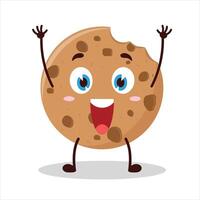 Cute rise hand happy expression of cookies cartoon character vector