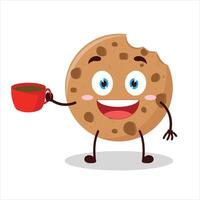 Cute cheerful expression of cookies carry cup of coffee cartoon character vector