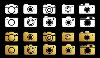 Camera icon collection in monochrome and gold vector