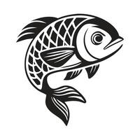 A stylized, black and white silhouette of a fish, likely a carp or similar species, with intricate, graphic patterns on its body and tail. vector