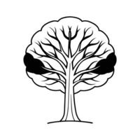 A stylized, black and white graphic of a deciduous tree. vector