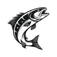 A striking, black and white silhouette of a tuna fish leaping in the air. vector