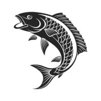 A stylized, black and white line drawing of a fish, likely a koi or similar species, with intricate details in its fins and scales. vector