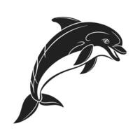 Black and white silhouette of a leaping dolphin. vector