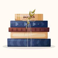 Stack of books. Literature. Logo design. Books tied with a rope, decorated with a plant. illustration with a gradient. vector
