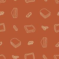 Outline Peanut Butter bread Seamless Pattern illustration Design vector