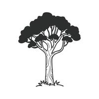 A robust, stylized illustration of a tree in black and white. vector