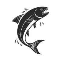A bold, stylized silhouette of a fish leaping, likely a tuna or similar species, with intricate patterned lines. vector
