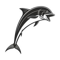 Silhouette of a playful dolphin leaping out of the water. vector