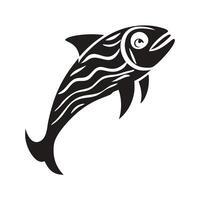 A striking black and white silhouette of a dolphin in mid-leap, mouth open, showcasing a powerful, graceful, and dynamic pose. vector