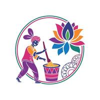 A man is sweeping a lotus flower in a circle vector