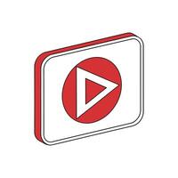 A red and white play button icon vector