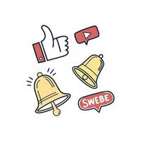 A set of icons with a bell, a hand and a thumbs up vector