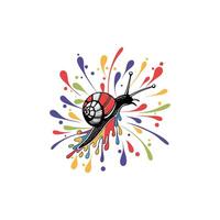 A colorful snail with a red and black shell vector