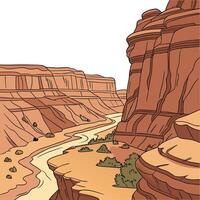 A cartoon drawing of a canyon with a river running through it vector