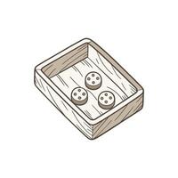 Wooden dice box with three dice in it vector