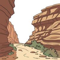 A cartoon illustration of a canyon with a stream running through it vector