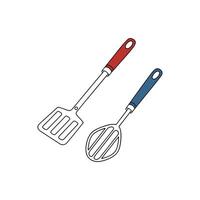 Two utensils with handles and a spatula vector