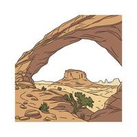 An illustration of a desert landscape with a rock arch vector